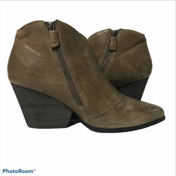 EILEEN FISHER Ankle Booties Tan Leather Side Zipper 3in Heel 10M Women's - Picture 2 of 11